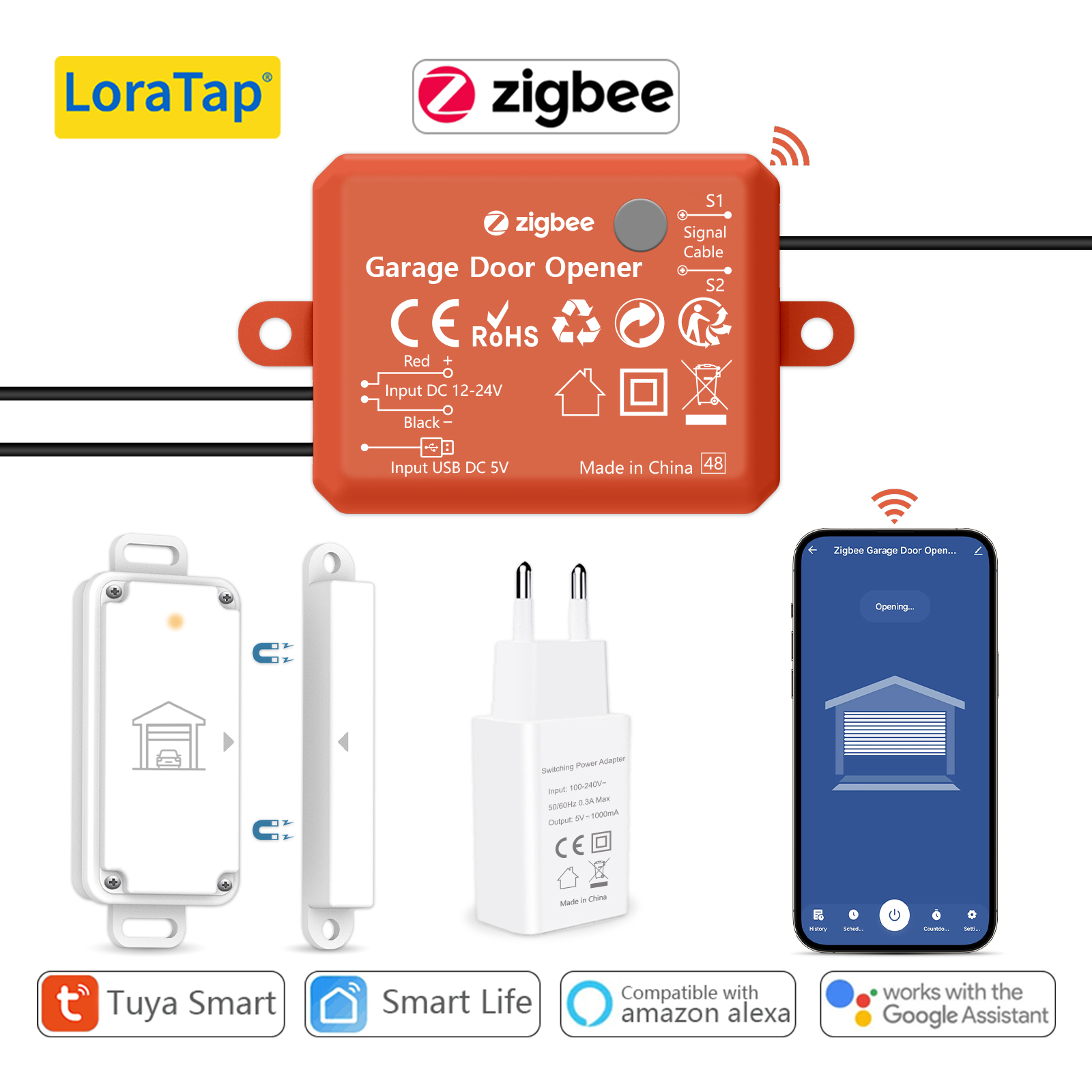 LoraTap Tuya Smart Life Schiebetor Motor Öffner Controller Wasserdicht IP65 Türsensor USB Ladung Arbeiten Sie mit Google Home Alexa